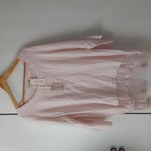 Stella Martini Womens Blush Linen and Lace Flowy Tunic Top Minimalist Sz.2X